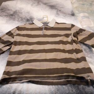 Columbia Brown Stripped Long Sleeve Polo Shirt Mens XXL.